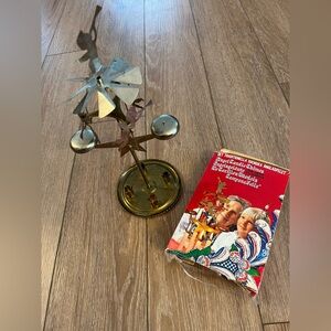 Vintage MCM Sweden Christmas Angel Brass Chimes Carousel Candleholder 12"